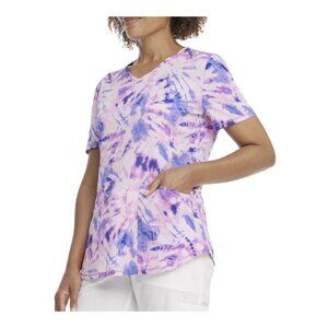 Womens Medium Tye Dye Scrub Top V Neck - Pink Purple Tie Dye Scrubstar